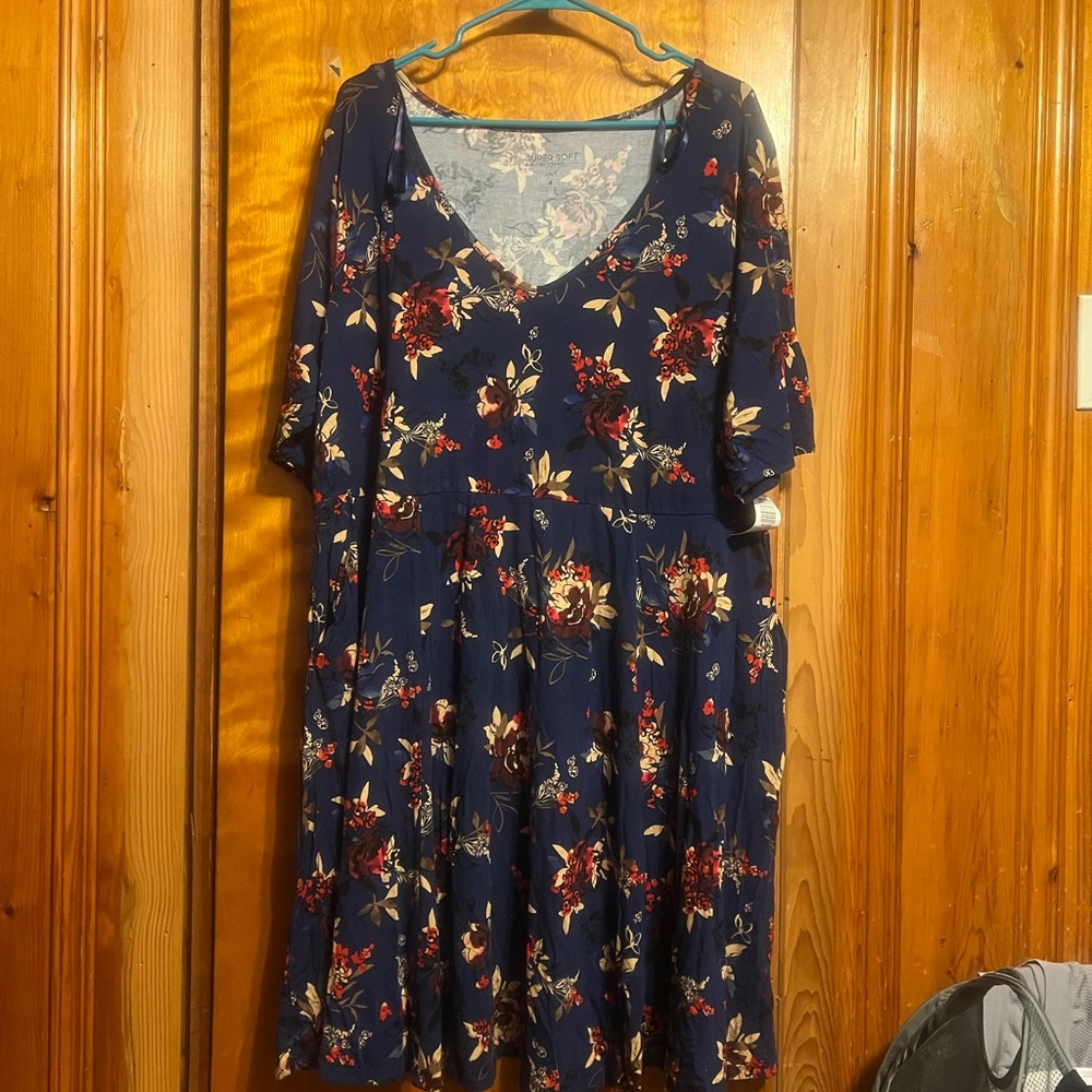 Floral Navy V-Neck Women's Dress